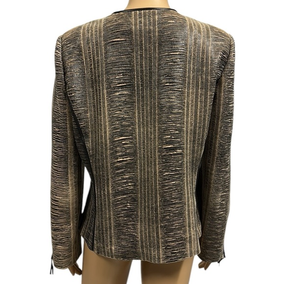 Blue Ice Tan Black Textured Zip Up Zip Sides and Cuffs Blazer Jacket Womens 10 - Picture 4 of 11